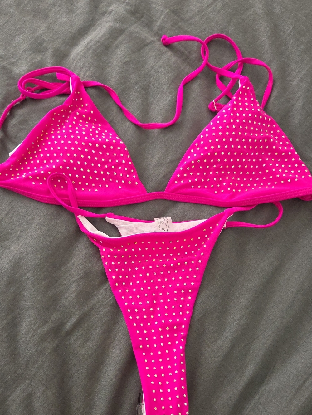Women’s Hot Pink Rhinestone Triangle Bikini Set -Small NWT
